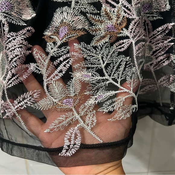 Magic S Black Floral Mesh Overlay Lace Whimsigoth Fairy Grunge Knee Length Skirt - Picture 4 of 11